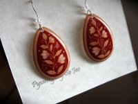 Red Spring Vines Teardrop Earrings Pysanky Eggshell Jewelry by So Jeo : pysanky pysanka ukrainian easter egg batik art eggshell jewelry pendants earrings drop dangle etched flowers gift women accessories accessory pendant necklace bail crystal finding sterling silver filled sojeo flowers celtic purple white red pink brown green purple orange cream burgundy magenta teal turqoise crows crow blue black so jeo art handmade